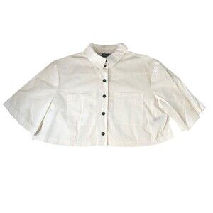 Reclaimed Vintage Women’s Cream Button Down Blouse Pockets Short Sleeve Size 10